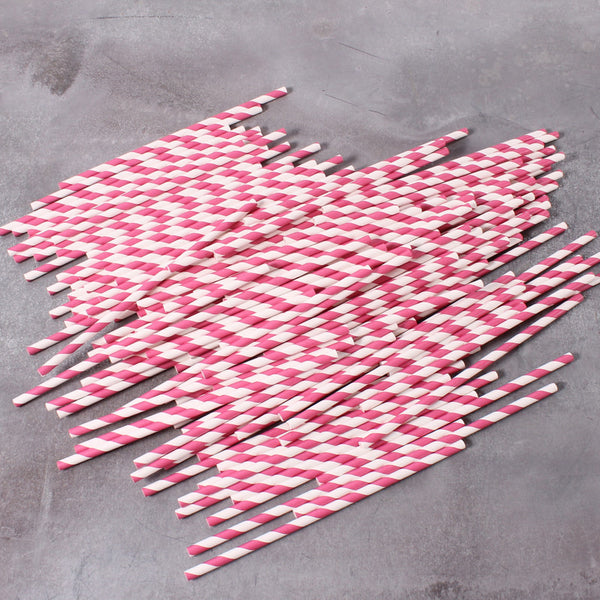 Straws Pink Candy Striped