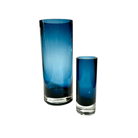 Blue glass vase pair