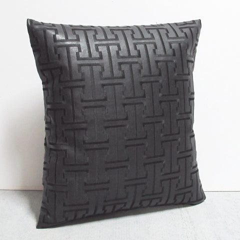 Black 19 x 19 Leather Lattice Pillow