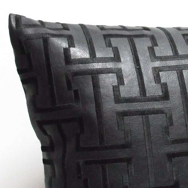 Black 19 x 19 Leather Lattice Pillow