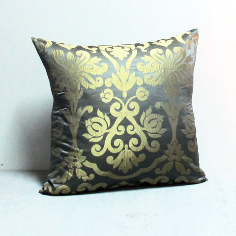 Gray & Gold 25 x 25 Damask Pillow