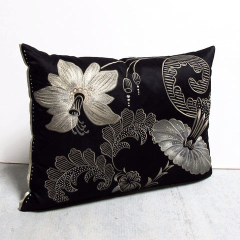Black Silk Flower Pillow