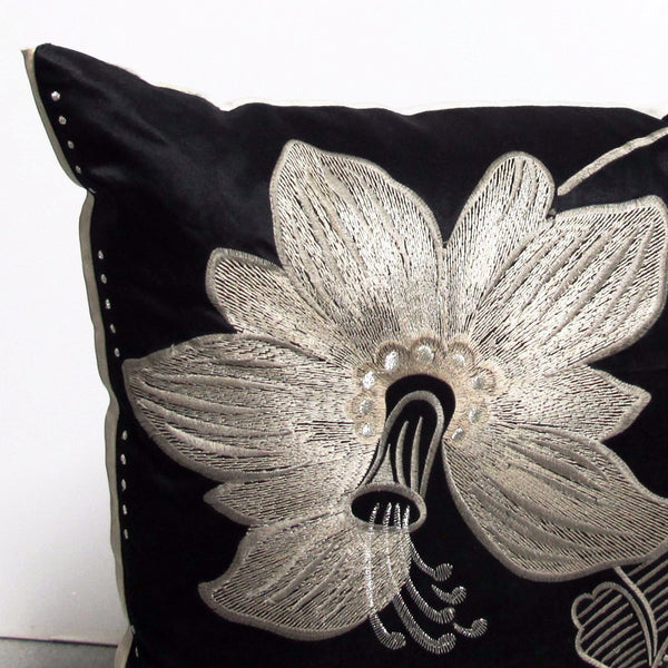 Black Silk Flower Pillow
