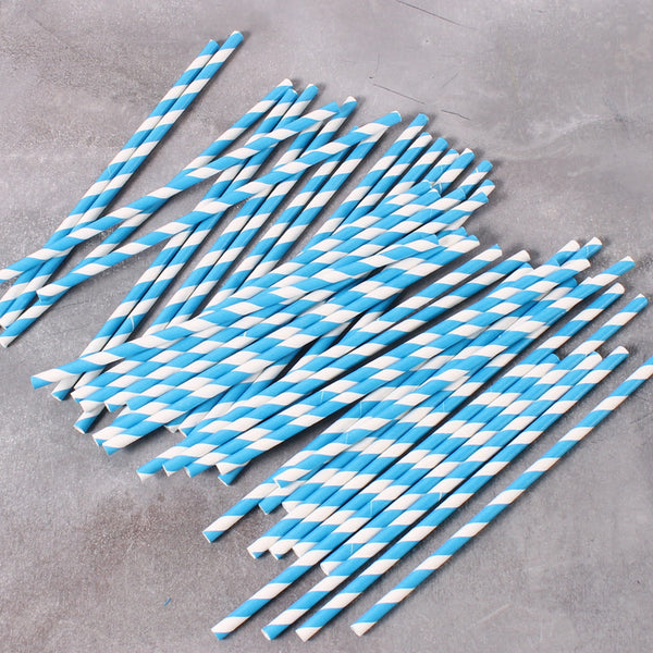 Straws Blue Candy Striped