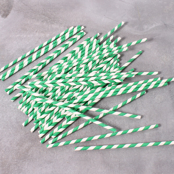 Straws Dark Green Candy Striped